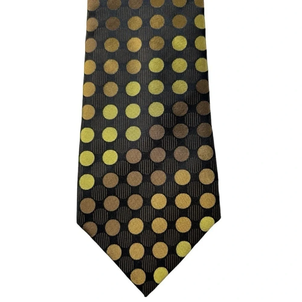 Sean John Brown Gold Polka Dot Tie Elegant Retro‎ Style 100% Silk Mens Necktie